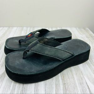 Y2K Rainbow Black Leather Platform Sandals 7